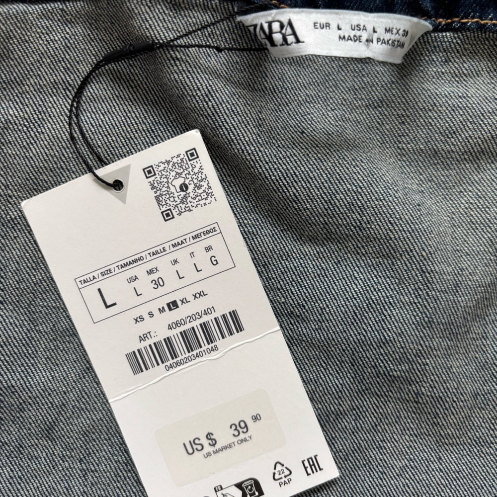 ZARA Strapless Cropped Corset-Style Blue Denim Tube Top—NWT—L - Picture 6 of 9